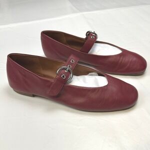 Reformation Mary Jane Flats Red Leather Buckle Women's Size 10